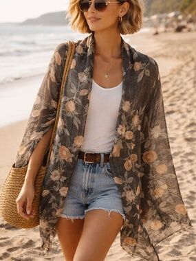 Y2K Boho Floral Shawl Wrap – Soft Lightweight Scarf